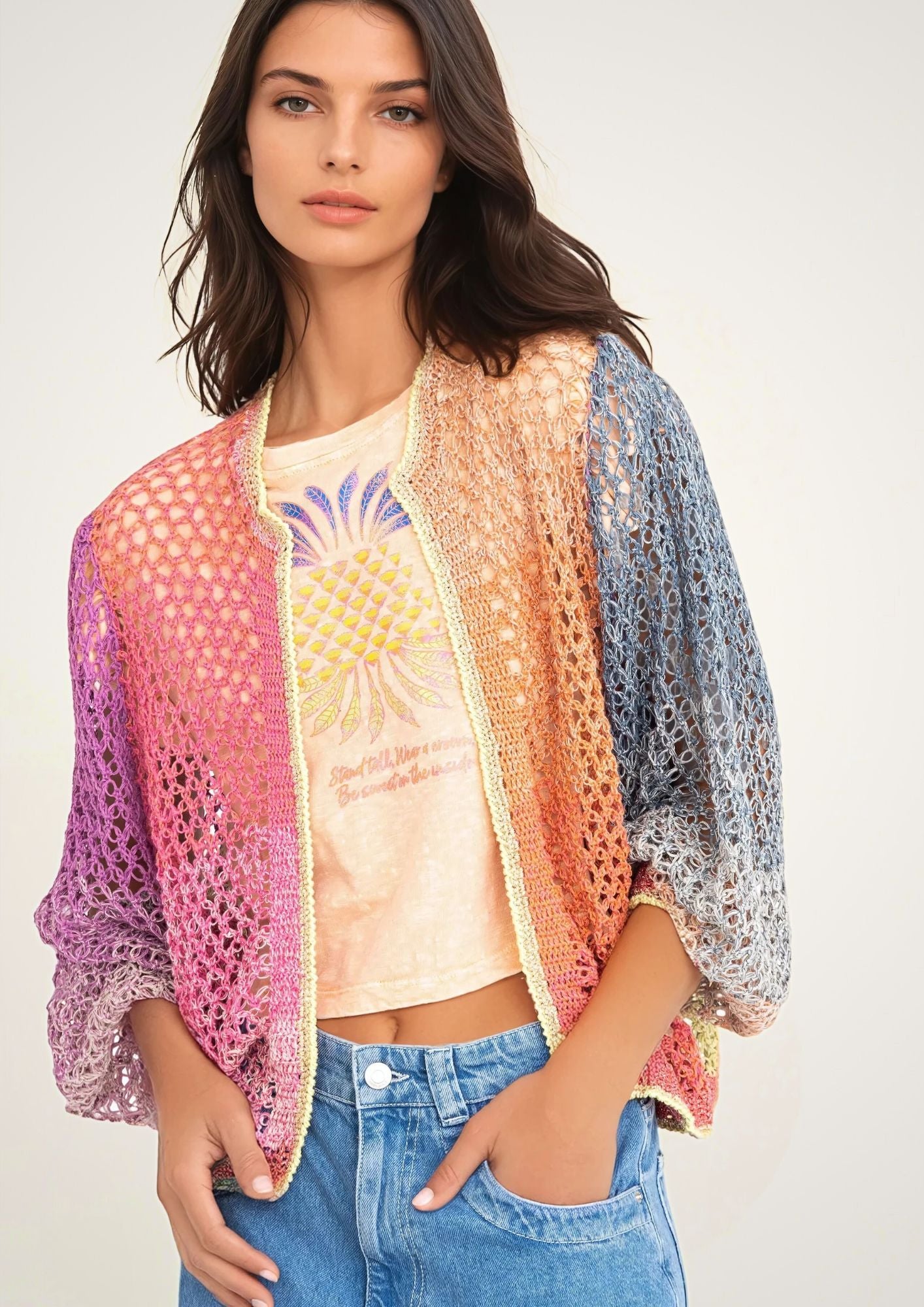 Handcrochet mesh colorful summerjacket