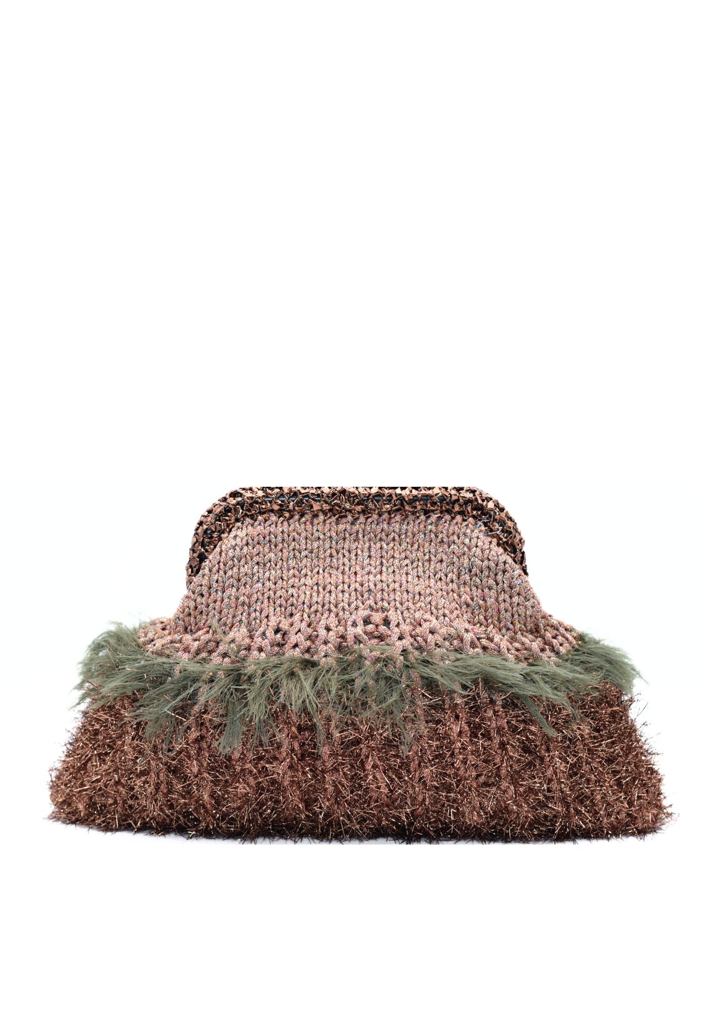 Nadia dafri brown green feather  clutch